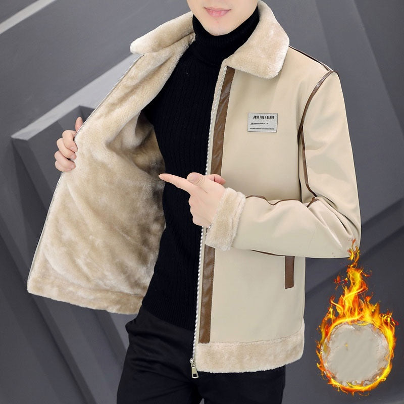 Coat Men's Warm With Velvet Thickened Suede Leather Coat Cotton-padded Coat Fur Integrated