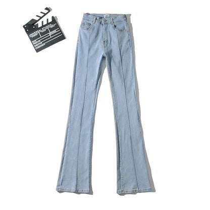 Retro High Waist Bootcut Pants Back Waist Hollow-out Middle Seam Design