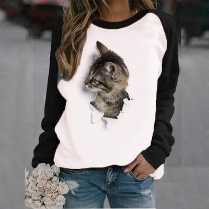 Animal Letter Printed Crew Neck Sweatshirt