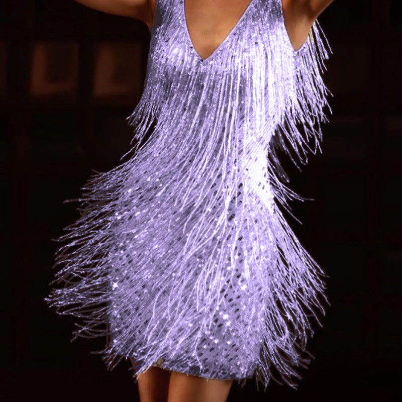 Deep V Sexy Pencil Fringe Dress