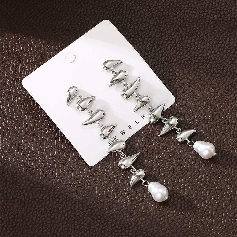 Drop-shaped Earring Bracelet Necklace Glossy Metal Pearl Ornament Suit