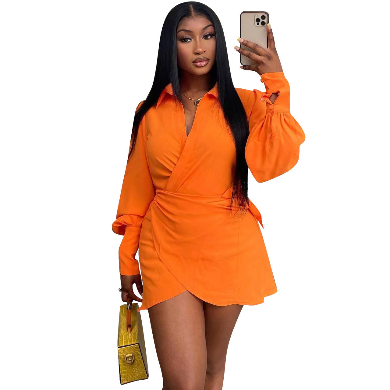 Casual Solid Color Shirt Dress