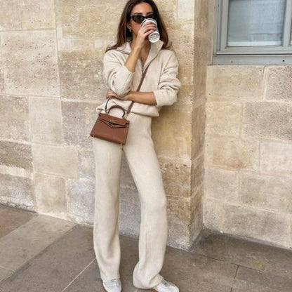 Comfortable Lapel Long Sleeve Straight-leg Pants Women's Suit