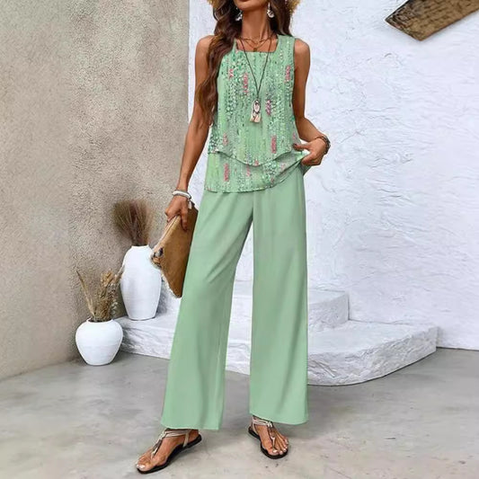 Women's Sleeveless Double Layer Vest Pants Suit