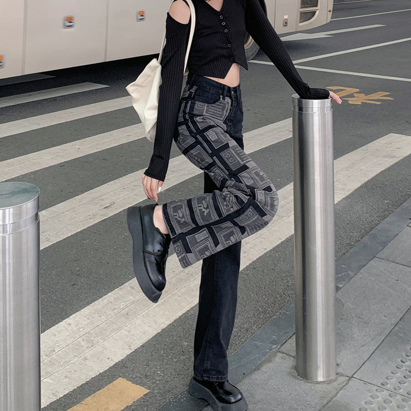 Vibe Style Retro Patchwork Straight Wide-leg Pants