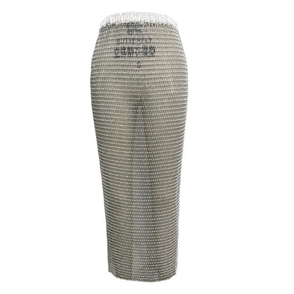 Fishnet Hollow Rhinestone Mid-length Half Skirt