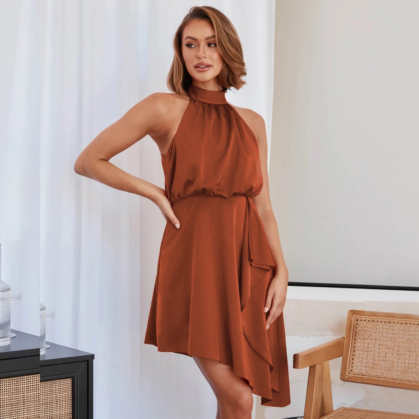 Premium Satin Hanging Neck Dress