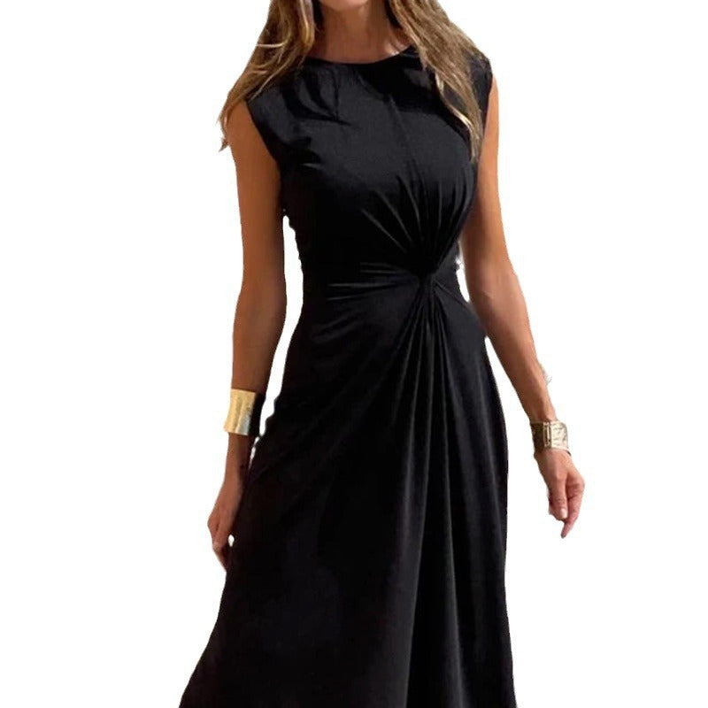 Casual Outing Temperament Commute Waist-tight Elegant Round Neck Long Dress