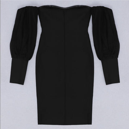 Long-sleeved One-shoulder Slim Slimming Bandage Dress