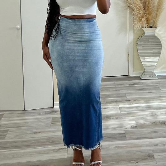 Clothing Fashion Slit Tassel Denim Skirt