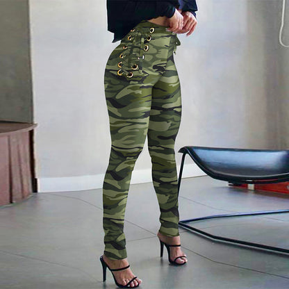 Women's Autumn Camouflage Waist Tie Leggings