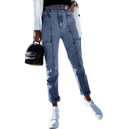 Casual High-waisted Water-washed Jeans With Small Feet