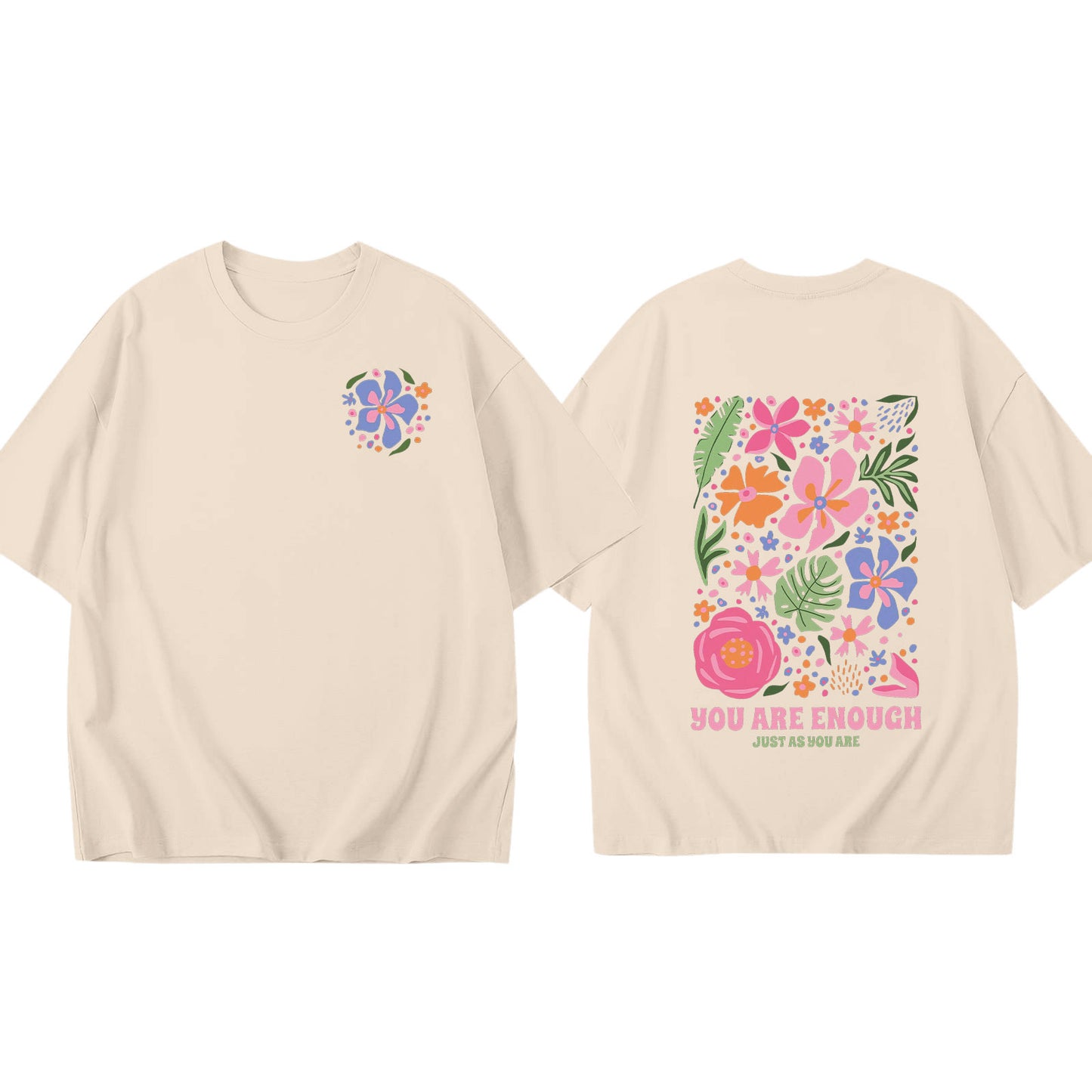 Lady's Flower Printed Colored Cotton OversizeT T-shirt