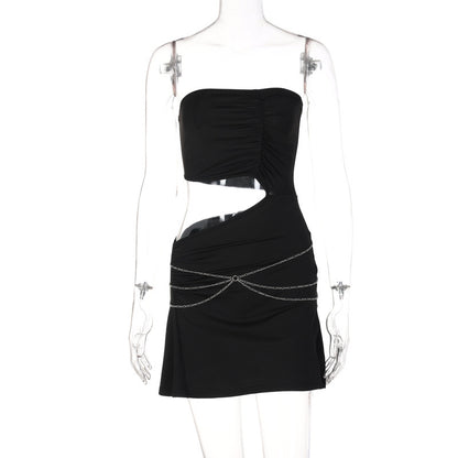 Slit Cutout Wrap Breast Chain Dress