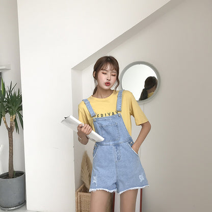 Loose Elastic Strap Denim Shorts Women's Clothing