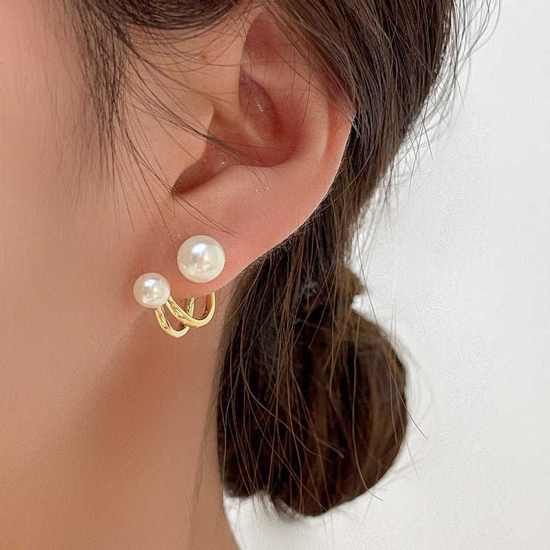 Sterling Silver Needle Pearl French Ear Studs Women