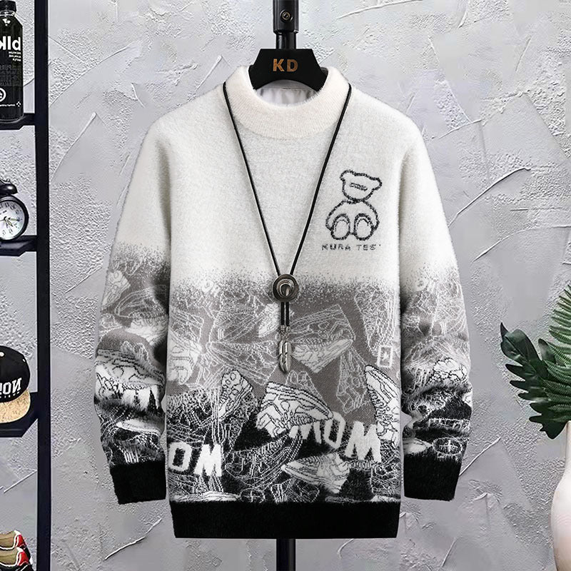 Fashion Patchwork Hip Hop Crew Neck Sweater Mens