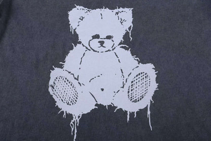 Distressed Teddy Bear Print Men's Short Sleeve