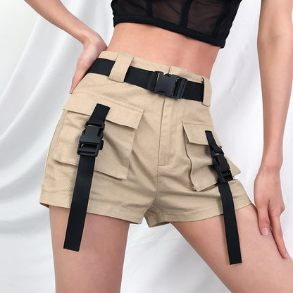 spring and summer ins hot  style women's new fashion street beat bag buckle tooling short female straight pants