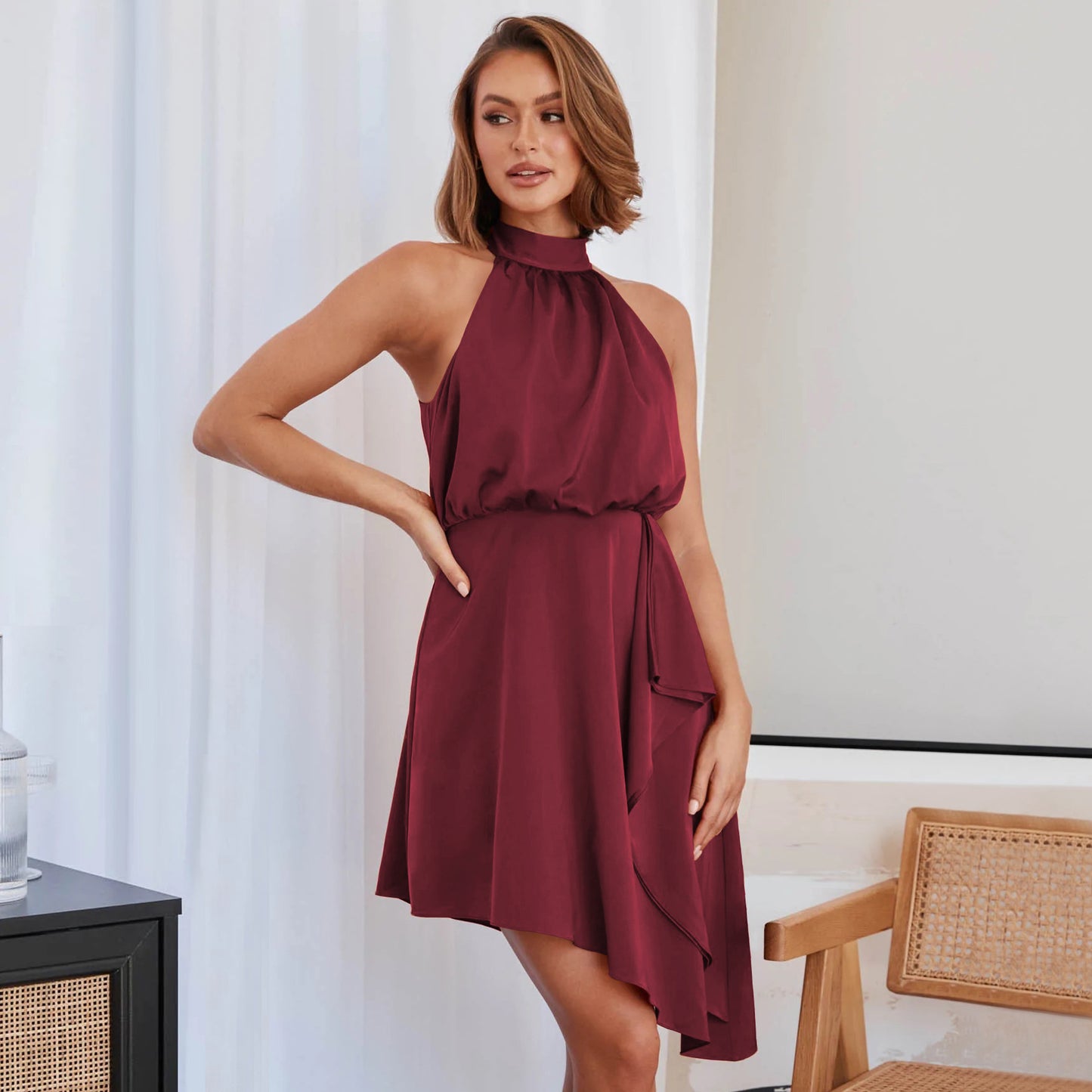 Premium Satin Hanging Neck Dress