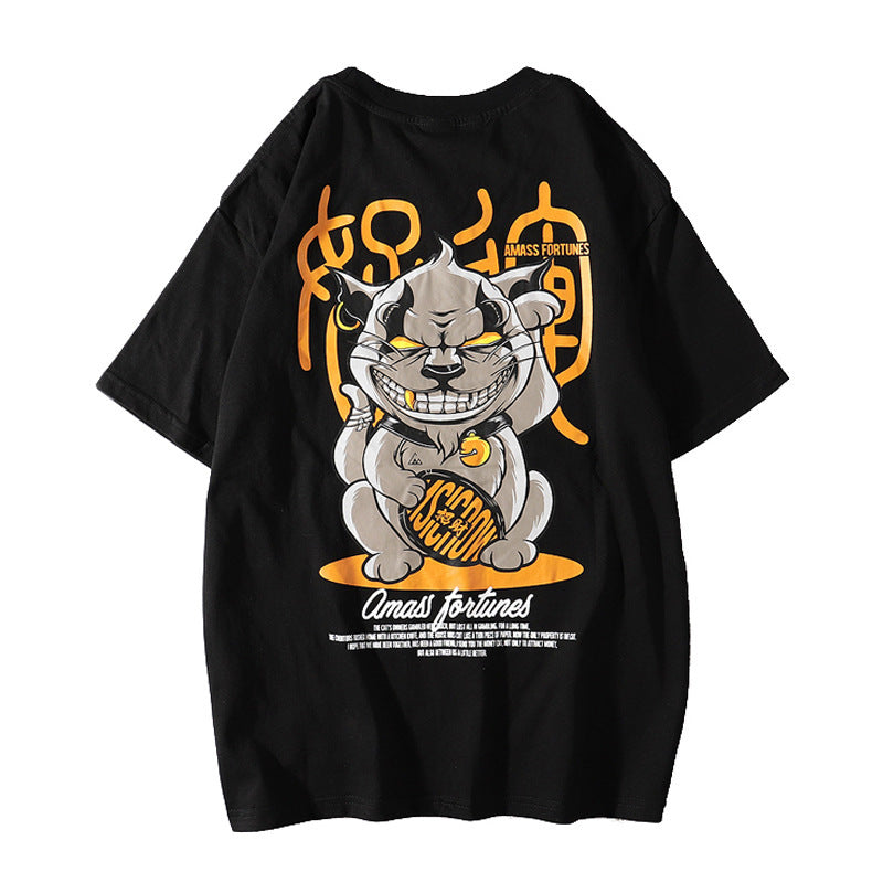 Lucky Cat Print Men's Short Sleeve T-shirt