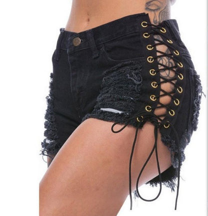 Graveyard Ripped Lace Up Shorts