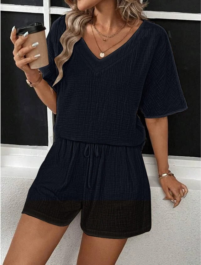 Summer Women's Double-layer Short-sleeved Shorts Suit