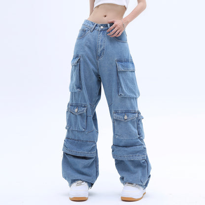 High Street Multi-pocket Washed Baggy Jeans