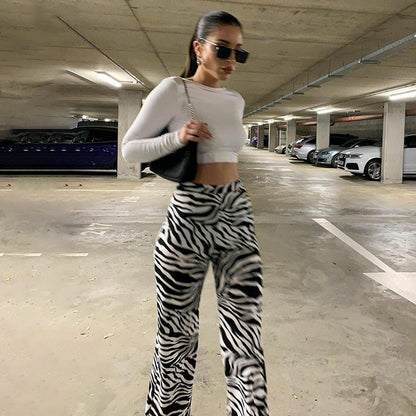 Zebra Print Fashion Casual Elastic Waist Wide-Leg Pants