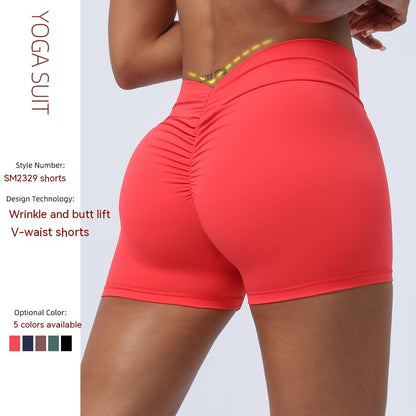 V-shaped Pleated Hip Lifting Sport Fitness Tight Shorts