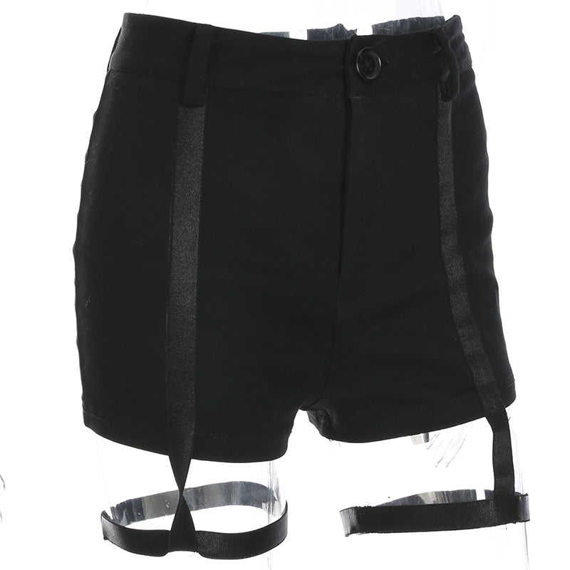 Black Elastic High Waist Slim Shorts