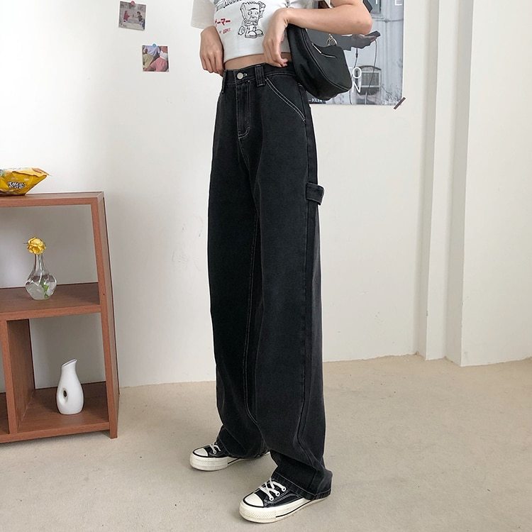 Mopping black denim trousers