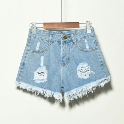 Women's irregular denim shorts