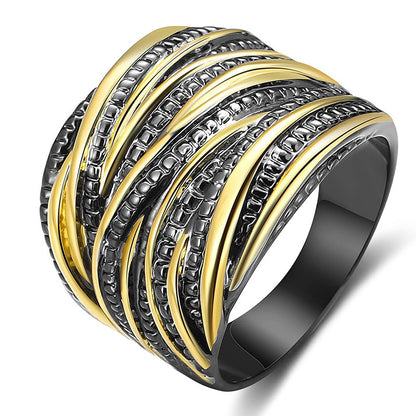 Retro Double Gold Texture Men's And Women's Rings Fashion