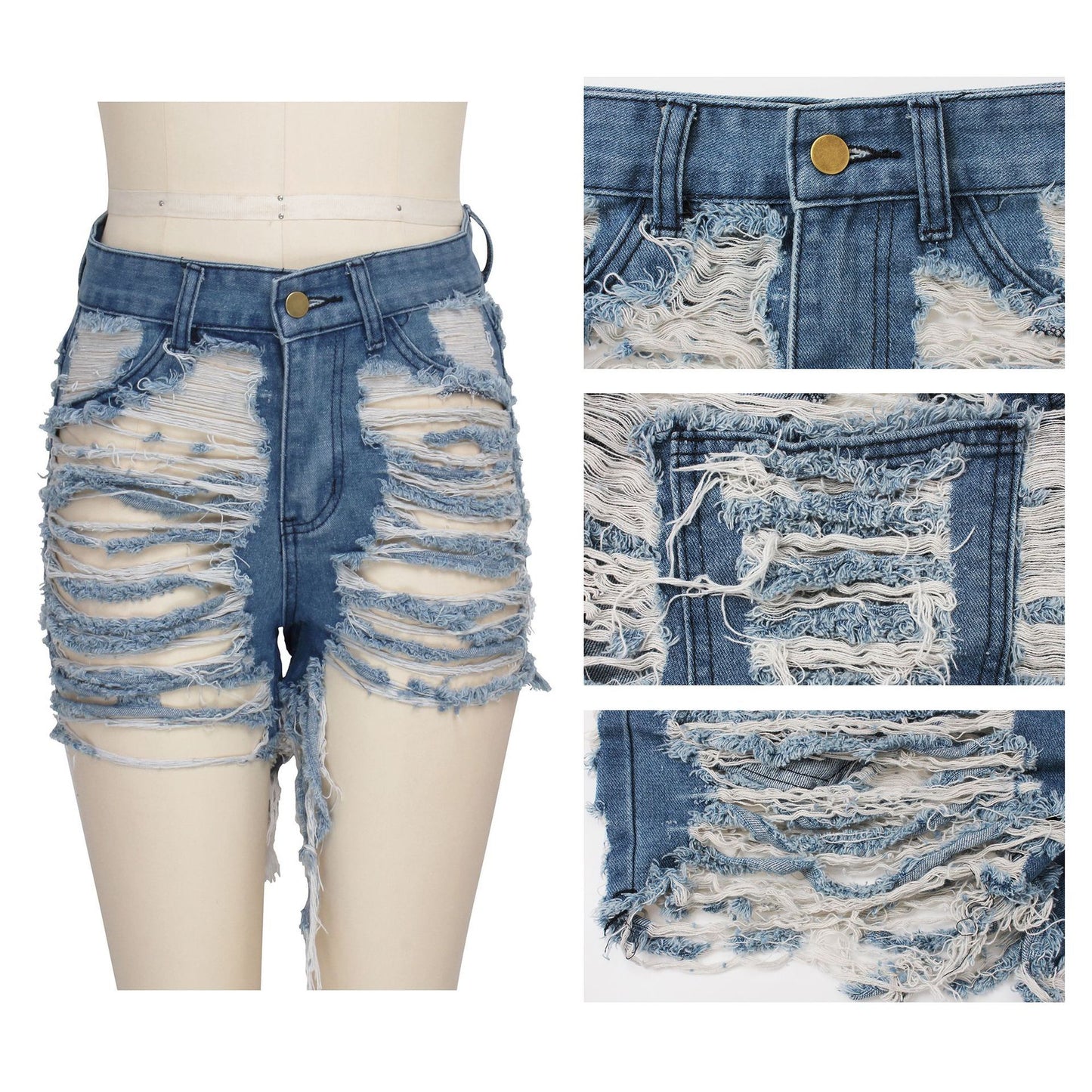 Washed frayed stretch denim shorts