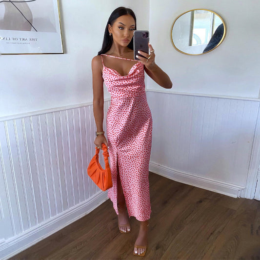 Trendy Slim Print Sling Slit Dress