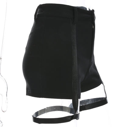 Black Elastic High Waist Slim Shorts