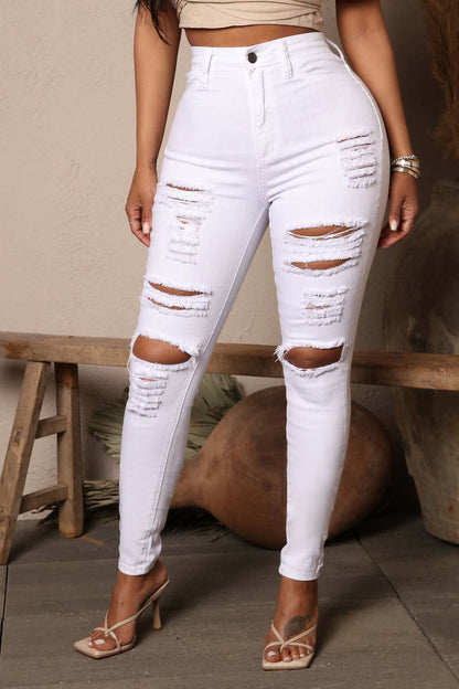 Stretch Ripped Jeans Women's Leggings