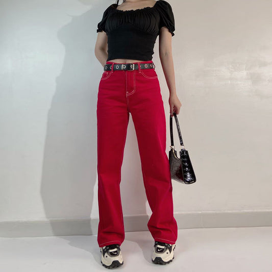 Retro American Street High Waist Straight Casual Pants