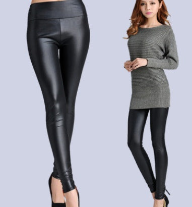 Hot spring and autumn new imitation leather pants stretch Slim leggings slim ladies feet pants