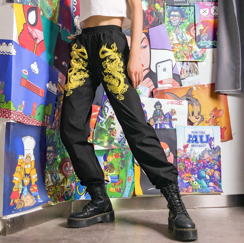 Fashion Dragon Print Bouquet Pants