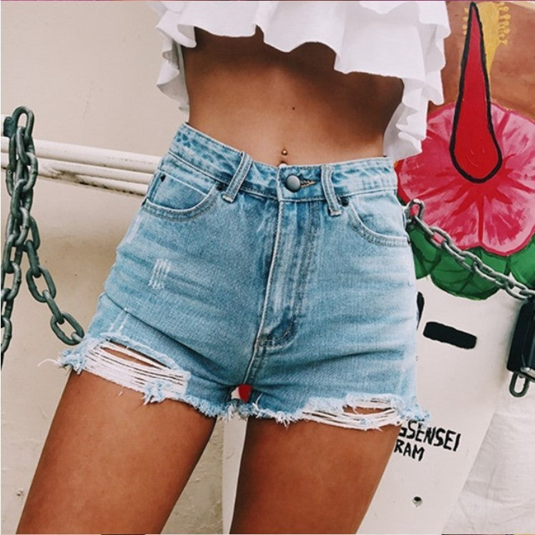 Retro ins hot classic ripped denim shorts