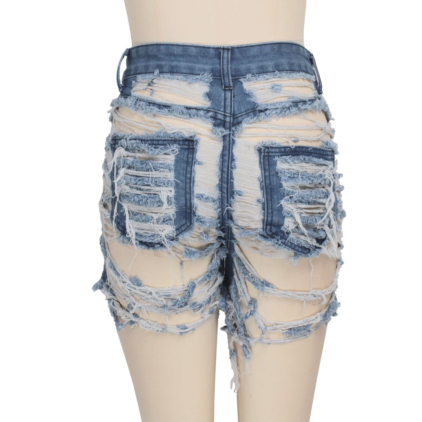 Washed frayed stretch denim shorts