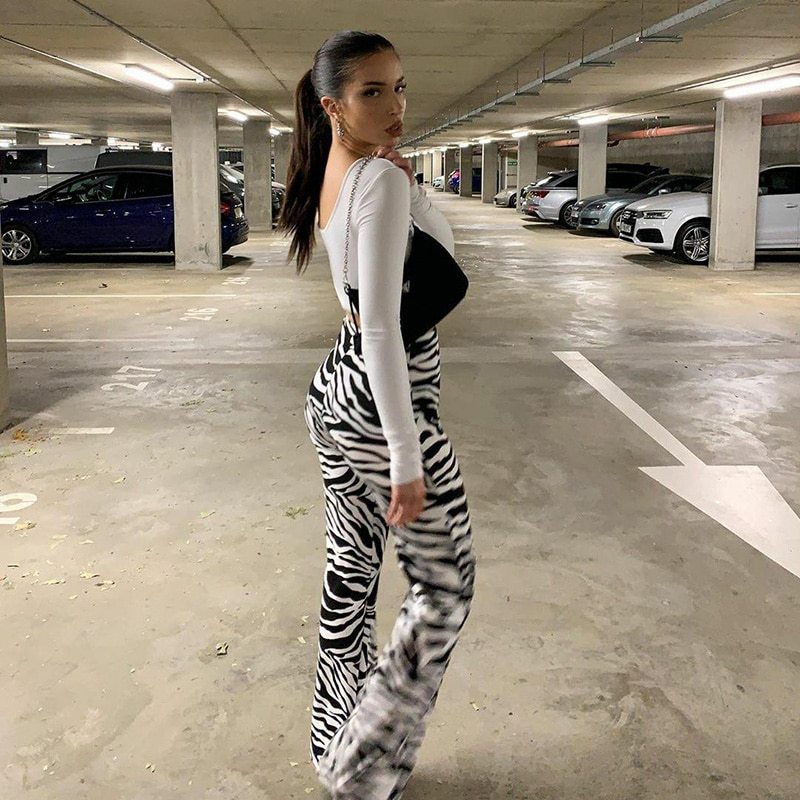 Zebra Print Fashion Casual Elastic Waist Wide-Leg Pants