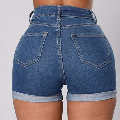 Denim shorts curled hot pants