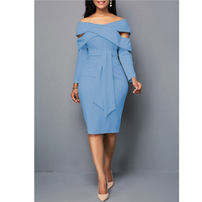 Slim Fit One-Line Neck Long Sleeve Dress