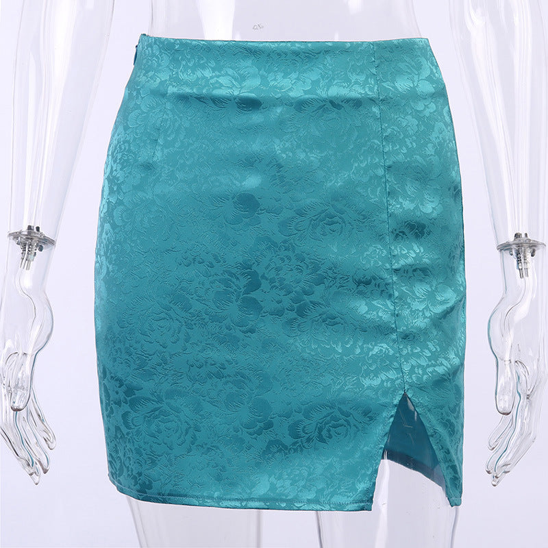 Satin jacquard skirt summer