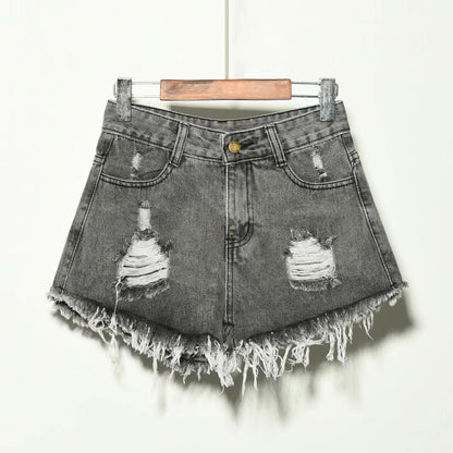 Women's irregular denim shorts