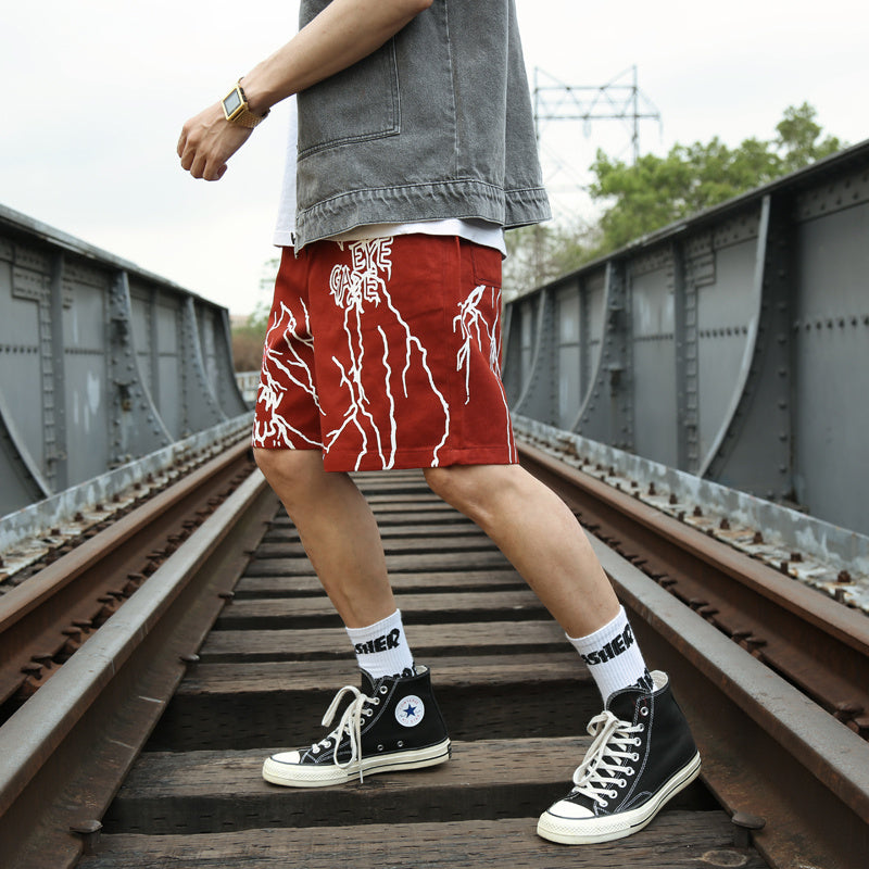 Japanese Harajuku style graffiti casual shorts men