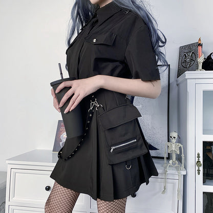 Functional Wind Punk Girl Irregular Pleated A-line Skirt